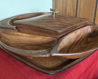 Retro 1960s ceramic “wood grain” serving pieces.