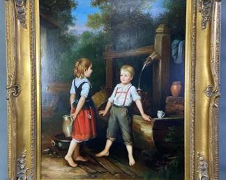 Children at the Well Reproduction Oil Painting