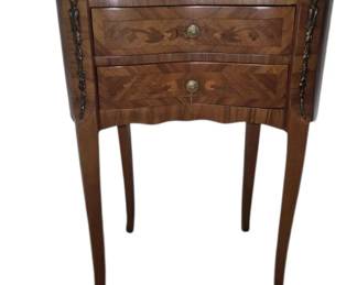 Vintage Wooden Marquetry Kidney Shape Night Table