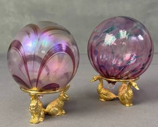 Handblown Glass Ornaments & Pewter Stands
