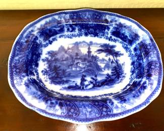 Flow blue China platter several other flow blue China pieces