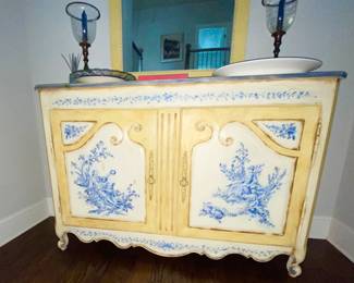 Yellow blue painted cabinet