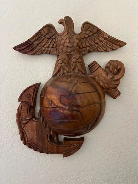 Vintage US Marine Corps Emblem Wood Carving Wall Hanging