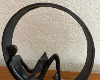 Male Reading Figurine Cast Iron Sculpture