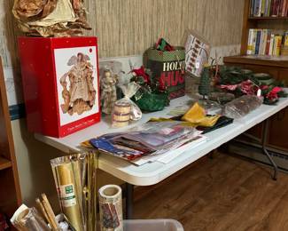 CHRISTMAS angels, wrapping paper, bags, basket
