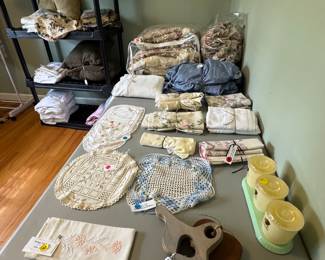 Queen Comforter set, bedspread, valances, doilies, pillowcase sets, queen sheet set, towels, pillows