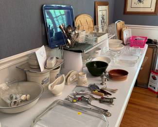 Pfaltzgraff, trays, cutting boards, fruit prints, bowls, casserole dish, bakeware, utensils