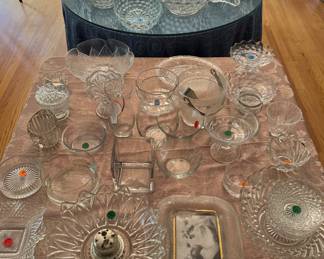 Punchbowl set, sugar & creamer sets, vases, bowls, frames