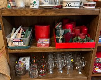 CHRISTMAS mugs, candy dishes, cups, glasses, candles