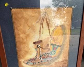 Hanging Moccasin art. Professional framed.