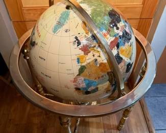 36" Gemstone world globe on brass stand.