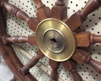 45" VINTAGE NAUTICAL SHIPS WHEEL WITH BRASS CENTER