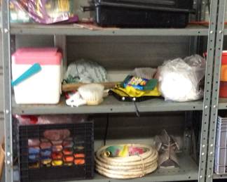 METAL SHELVING, GARAGE ITEMS