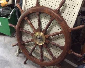 45" VINTAGE NAUTICAL SHIPS WHEEL WITH BRASS CENTER