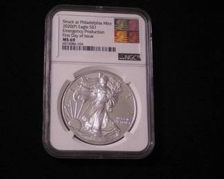 Silver Eagle Dollar 2020 - P MS 69 First Day issue Emergency production