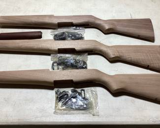 (3) M1 GARAND INCOMPLETE RAW STOCKS W/HARDWARE (3) M1 GARAND INCOMPLETE RAW STOCKS W/ BUTT PLATE, SLING HARDWARE