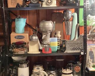 Vintage lanterns, telephones, kitchenware