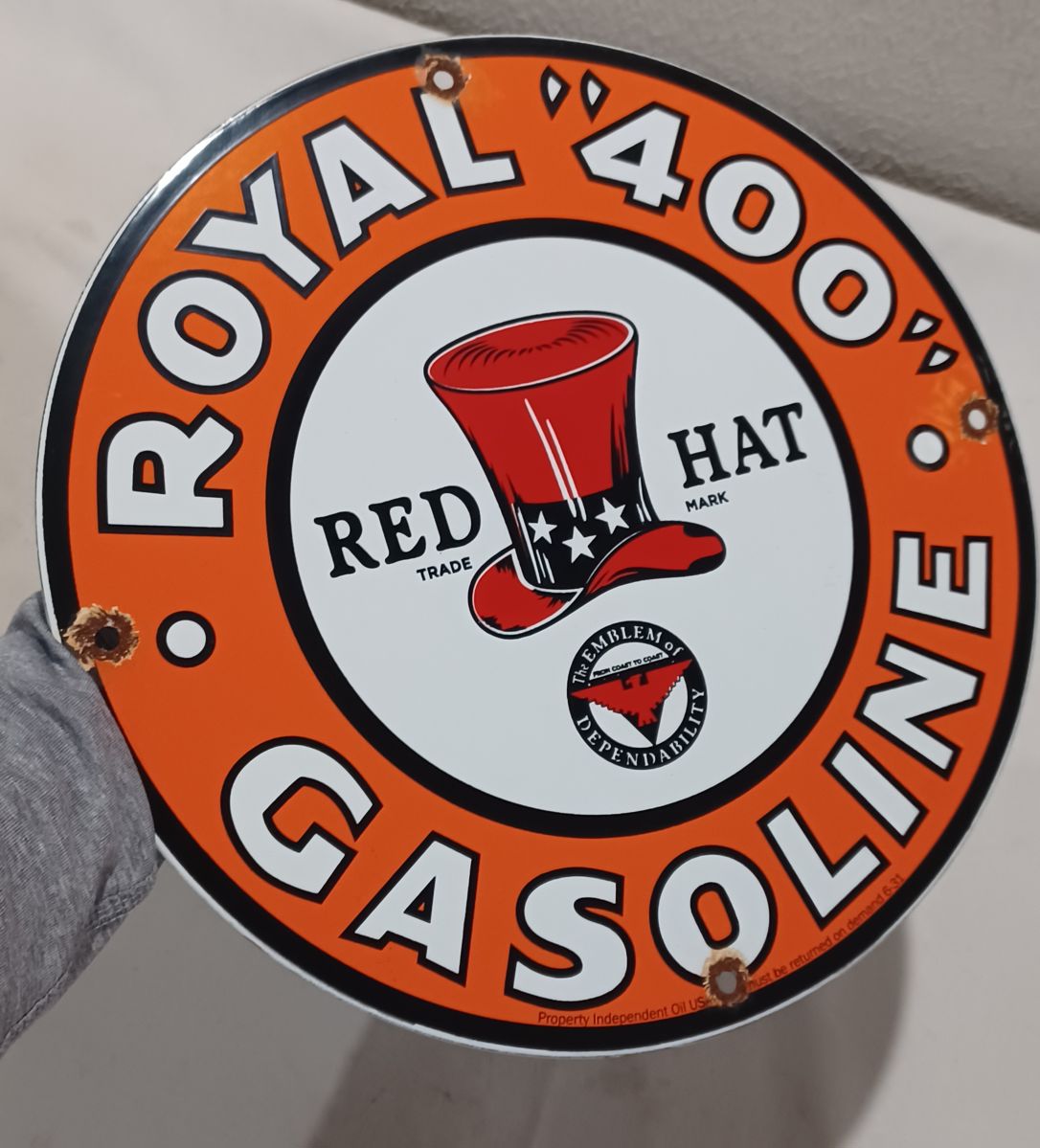 Red Hat Gasoline porcelain sign
