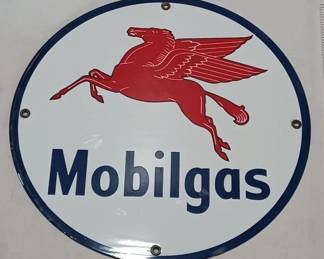 Mobilgas porcelain gas pump sign with pegasus
