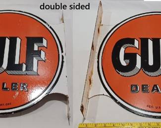 Double sided Gulf Oil Co Dealer porcelain flange sign