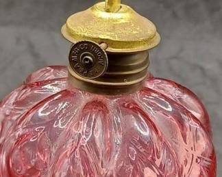 rare Fenton mini oil lamp quilted cranberry art glass