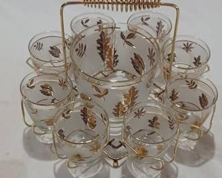 Rare Libbey autumn leaf drinking set with ice bucket / holder