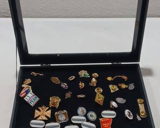 Huge lot of lapel or hat pins, souvenirs advertising etc, case included