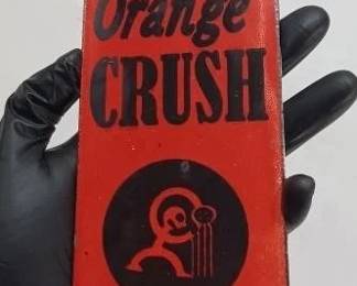 Orange Crush porcelain door push sign