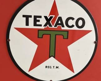 Texaco porcelain gas pump sign with red star