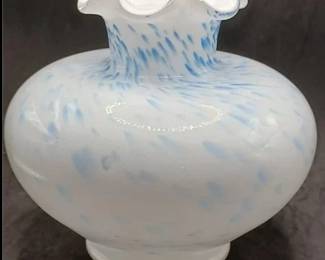 Fenton cased glass blue and white mottled vase, said to be a factory prototype