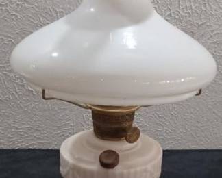 pink opaque aladdin oil lamp "Lincoln Drape" patter, with original chimney signed Aladdin, excellent condition, never drilled or wired, looks to be all original
