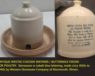 c1920-1940 Western Stoneware Company Westko chicken waterer / buttermilk feeder, old farm pottery piece.