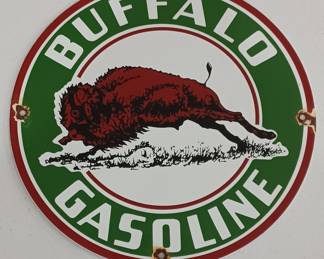 Buffalo gasoline porcelain gas pump sign