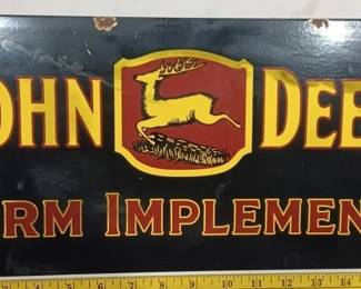 John Deere farm implements advertising heavy porcelain sign