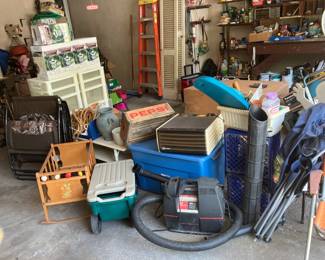 Timber Ridge Lawn Chair, Lawn Buddy, Pepsi Wood Crate, Vintage Doll Bed, Food Dehydrator, Craftsman Blower Vac,