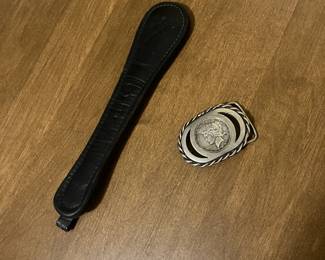 Vintage Bucheimer Texan Blackjack / Peace Silver Dollar Belt Buckle