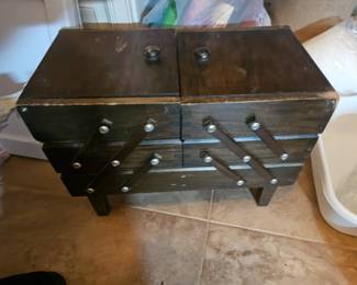 Vintage stacking elongated sewing box with everything in it. $40