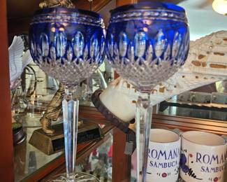 Pair of Waterford Crystal Clarendon Cobalt wine Hock Wine glasses $75 both