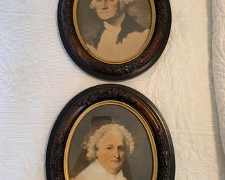 Antique prints of George and Martha Washington in antique frames
