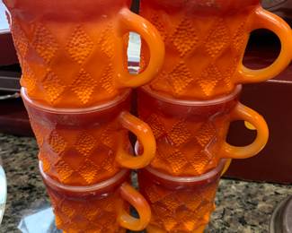 Amazing orange Fire King coffee mugs Mid Century