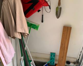 Patio umbrella; cleaning supplies