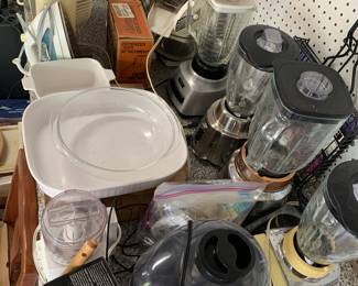 Several Oster blenders; cookware