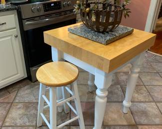 butcher block and stool; marble cutting board
