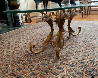 Brass and glass floral coffee table