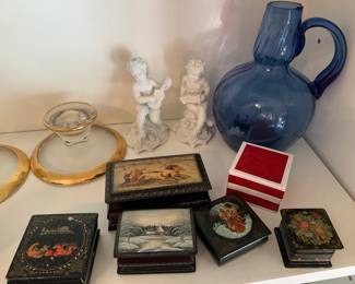 Russian lacquer boxes; cobalt blue