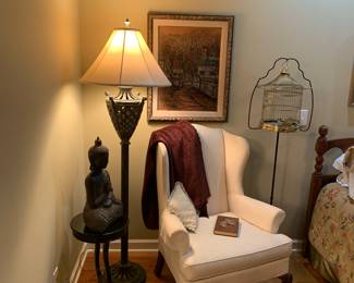 Brass bird cage on stand