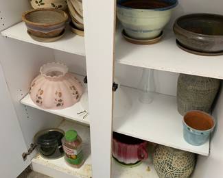 Flower pots and pink lamp shade