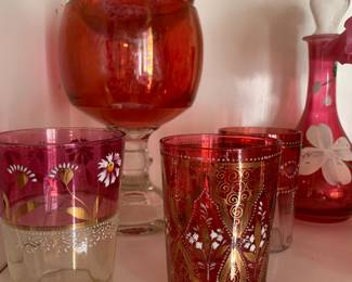 enameled cranberry glass
