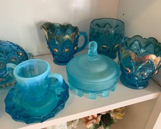 Blue glass, opalescent and frosted