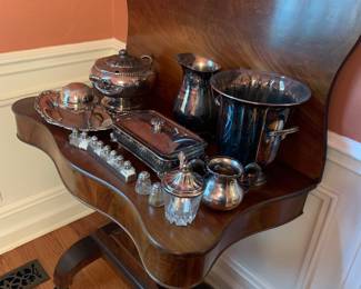 Game table; some silver plate